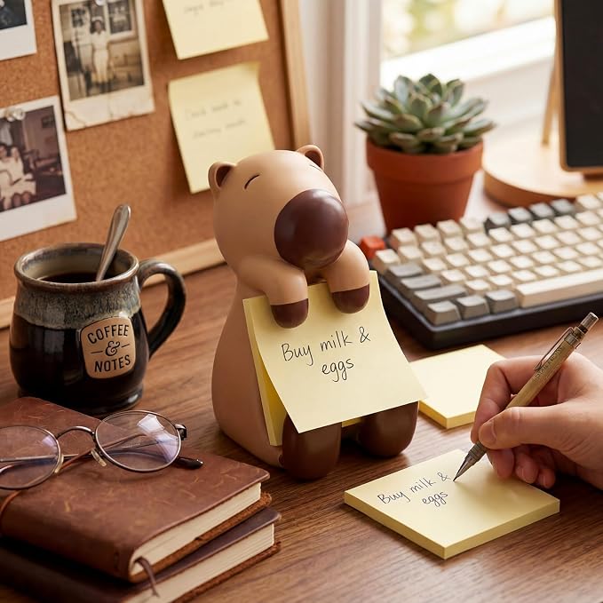Chunful 3pcs Pop-up Note Dispenser Set Include Resign Capybara Note Dispenser, 2 Pcs 3" x 3" Sticky for Office Desk Accessories