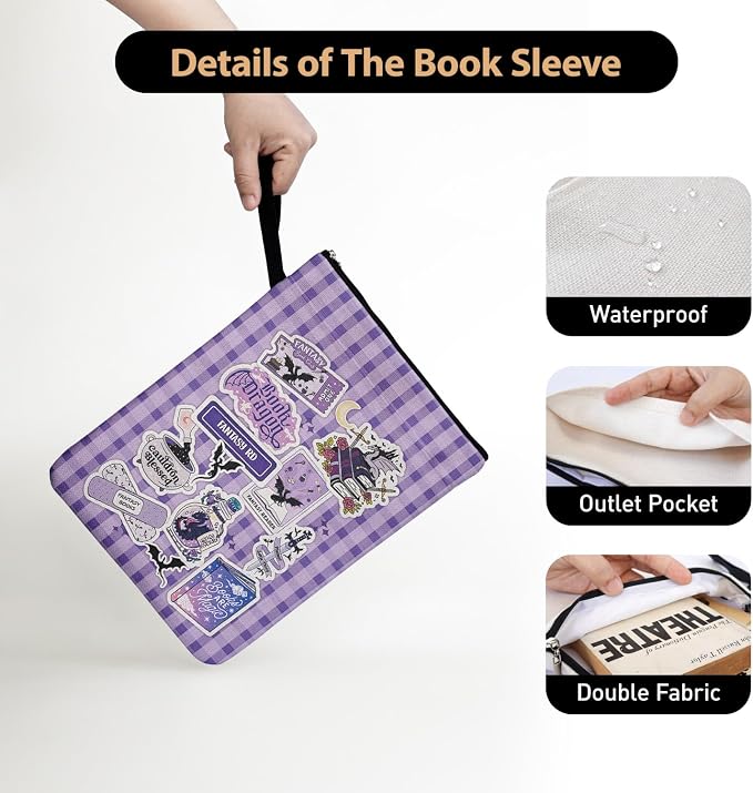 The Fourth Wing Purple Checkered Collage Style Book Covers for Book Lovers with Handle, Book Club Book Sleeve Pouch Gifts for Backtoschool, Reading Accessories for Women Friends Reader Bookish