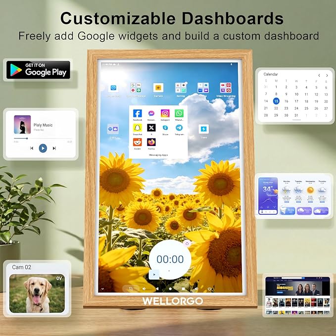 Smart Digital Calendar, 21.5” Electronic Planner with FHD Touch Screen & Remote Control, Electric Family Organizer with Chore Chart Google Play Customizable App, Picture Frame Desk Tablet