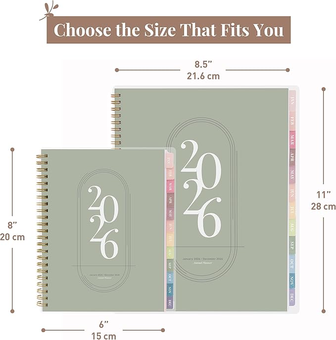Rileys 2026 Planner, Agenda Planner With Weekly And Monthly View, Daily Agenda Book And Yearly Planners Calendar Book, Spiral Bound With Tabs, Notes, Goals And Holidays (Green, 8.5 x 11 in)