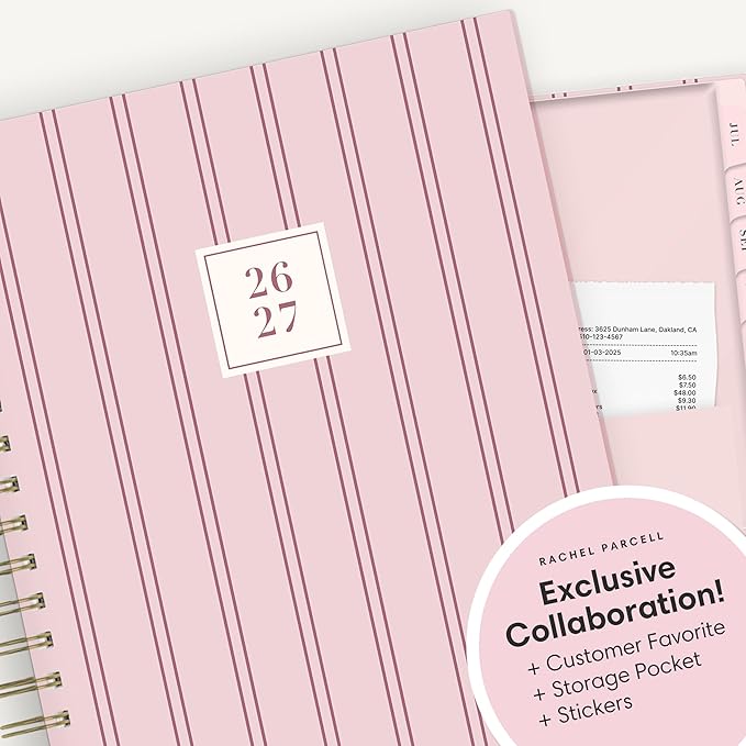 Blue Sky Rachel Parcell 2026-2027 Daily and Monthly Academic Year Planner Calendar, July 2026 - June 2027, 7" x 9", Laminated Cover, Wirebound, Laminated Tabs, Storage Pocket, Includes Stickers, Laine Pink