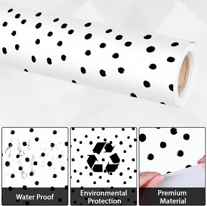 Qyeahkj Black Dot Bulletin Board Paper Roll Black Polka Dot Bulletin Board Background Paper Fade Resistant Classroom Decoration Poster Art Craft Home Wall Education Decor Supplies 17.7in x 20ft