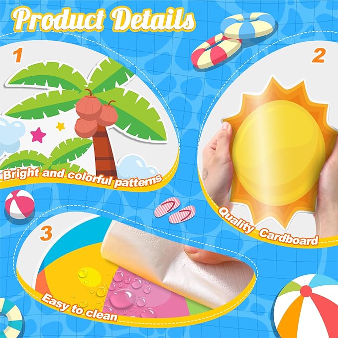 71 Pcs Hello Summer Bulletin Board Set Hawaiian Beach Slippers Sun DIY Borders Bulletin Trim Home School Hawaiian Tropical Party Supplies for Back to School Classroom Chalkboard Wall Door Decor