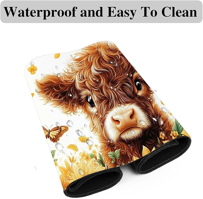 Mouse Pad Gaming Mousepad 31.5x11.8 Inch XXL Large + Coasters,Desk Mat with Stitched Edges, Non-Slip Rubber Base, Thick Mouse Pad for Computer, Laptop, Office & Home - Sunflower Highland Cow