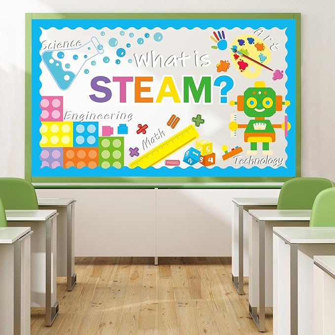STEAM Bulletin Board Decorations STEAM Science Bulletin Board Math Technology Engineering Art Paper Cutouts Classroom Decor for Teachers Students Back to School Home Wall Door Decors Supplies