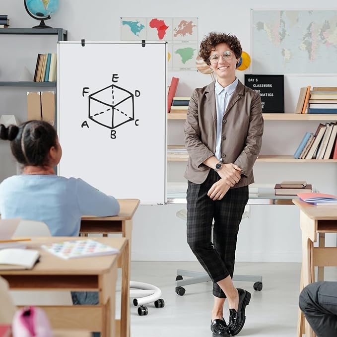 TANKEE Mobile Whiteboard on Wheels - 40'' x 26'' Portable Magnetic Standing White Board, Dry Erase Board with Stand, Flip Chart Easel for Classroom Teachers with Paper Pads