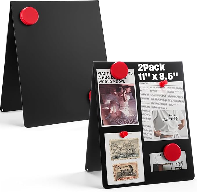 Fainne 2 Pack 11x8.5 Inch Magnet Display Stand, Double-Sided Magnetic Bulletin Board with Stand Tabletop Blank Magnetic Signs for Restaurant Menu Office Home School, Black