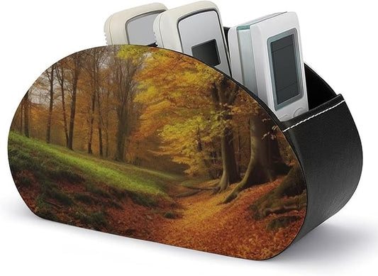 Autumn Remote Control Holder with 5 Compartments TV Remote Holder PU Leather Remote Caddy Remote Box TV Remote Control Storage Box for Table Desktop Organizer