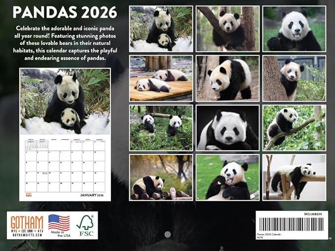 Panda Calendar 2026 Monthly Wall Calender 12 Month | American Made In The USA