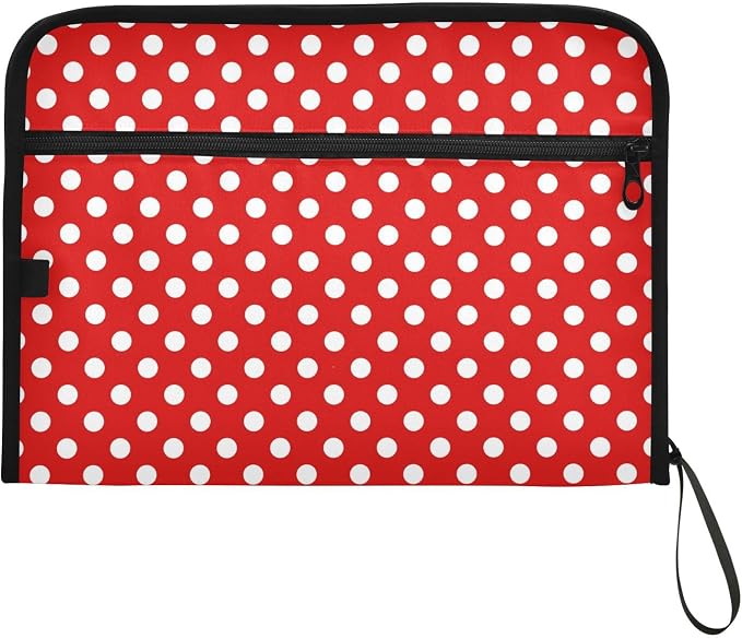 ALAZA Polka Dot Red White 13 Pocket Expanding File Folder with Labels, Accordion File Folder File Organizer Letter A4 Paper for Office School Student