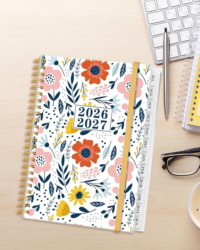 Planner 2026-2027 - Academic Planner from July 2026 to June 2027, Weekly & Monthly Planners Spiral Bound with 12-Month Tabs, Inner Pocket, 6.25" x 8.5", Pink Flower