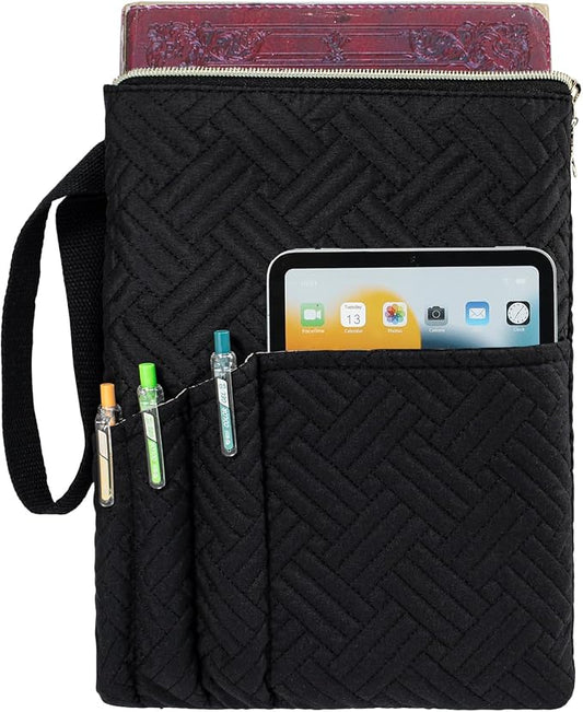 APLUFINE Book Sleeve with Zipper, 11"X9" Padded Book Protector, Washable Quilted Book Covers for Paperbacks, Book Pouch with Pockets for Book Lover Gifts