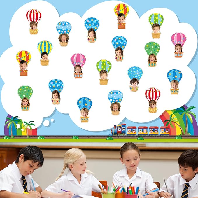 80Pcs Colorful Hot Air Balloons Cutouts Back to School Bulletin Board Hot Air Balloons Accents Paper Cut-Outs Classroom Decor for Kids DIY Craft Photo Wall Kindergarten Preschool Party Favor Supply