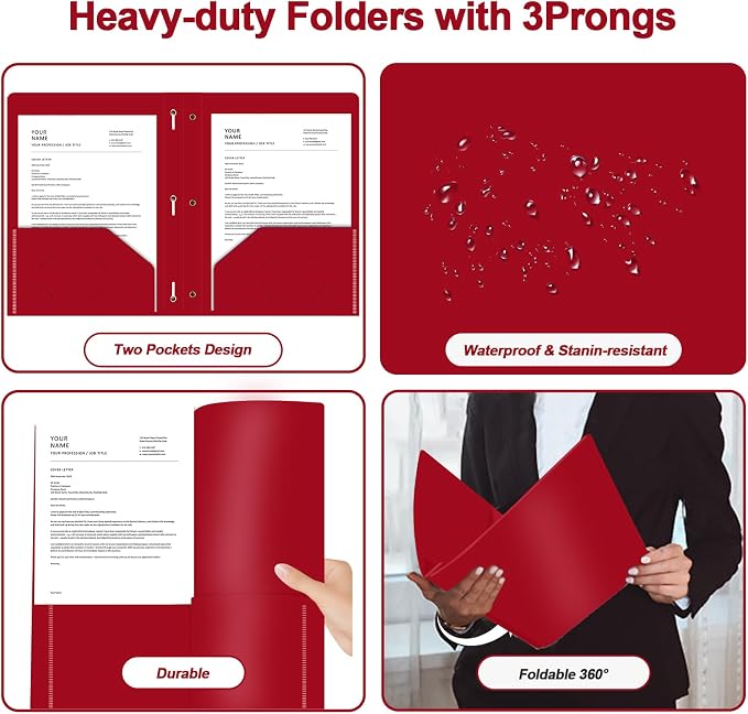 Two Pocket Folders with Prongs, LAYZZ 60 Pack Poly Plastic Folders, Heavy Duty Plastic Folders with Pockets and Prongs, Letter Size, for Offices and Schools (Red)
