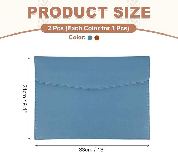 PATIKIL 2Pcs PU Leather A4 File Folder, Document Holder Envelope Waterproof Napa Texture Filing Organizer Portfolio Folder Case with Magnetic Snap for Home Office, Light Blue, Brown