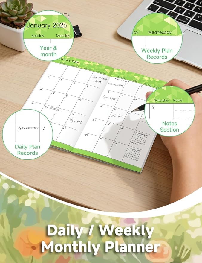 Pocket Calendar 2026-2028 Animal Series, Monthly Planner Jan 2026 to Jul 2028 (3.7" x 6.7") Perfect Purse Calendar, Pocket Agenda with Protective Plastic Sleeve- Float Cat