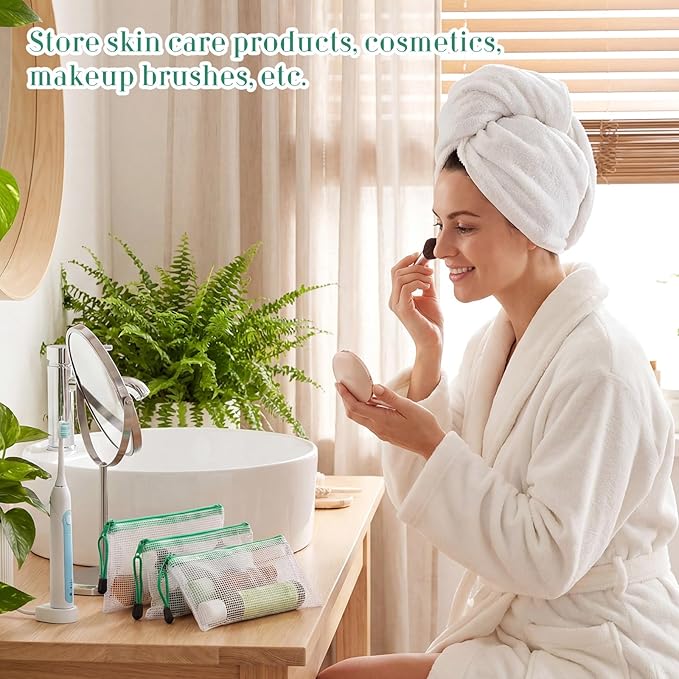 Sherr 120 Pcs Mesh Zipper Pouch A6 Pencil Pouches Bulk Small Clear Mesh Bags with Zipper 9.45'' x 4.53'' Waterproof File Bag Pencil Case for School Office Travel Organization(Green)