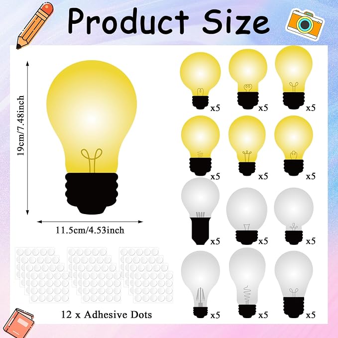 60PCS VBS 2026 Light Bulb Theme Cutouts Religious Light Bulb Bulletin Board Decorations VBS Lightbulb Paper Cut-Outs Classroom Decor for DIY Craft Photo Kindergarten Preschool Wall Door Supplies