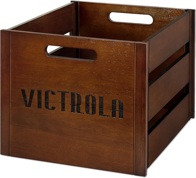 Victrola Wooden Record Crate – Tabletop Vinyl Album Holder, No-Tool Assembly, Holds Over 50 Records, Real Wood Construction, Elegant Design (Espresso)
