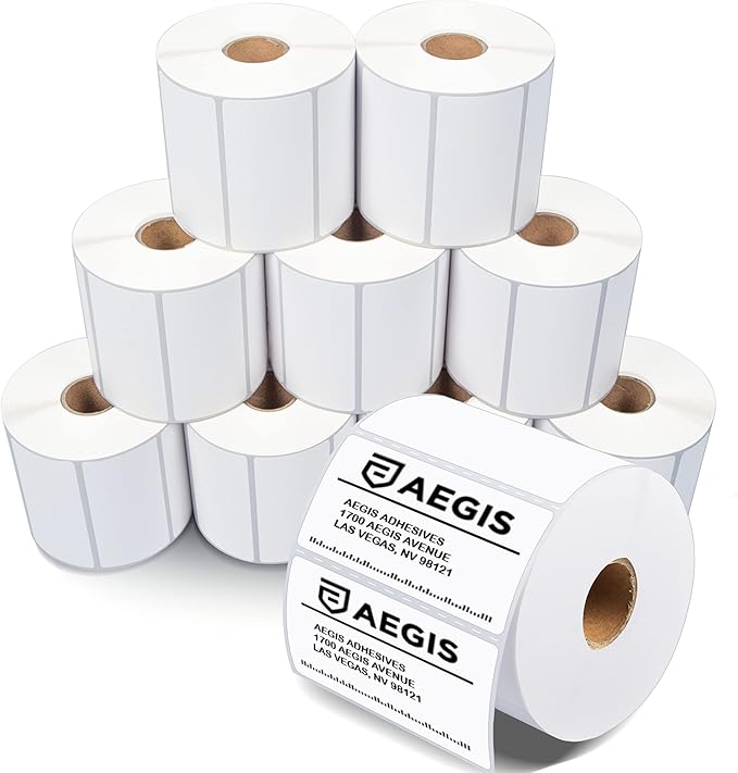 Aegis Adhesives - 3" X 1.5" Direct Thermal Labels (9000 Count, 10 Rolls) - Inventory SKU Barcode Labels, Address Stickers, and Shelf Identification - Compatible with Zebra and Rollo Printers