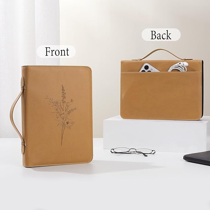 Bible Cover Case for Women and Men, PU Leather Bible Bag Bible Study Supplies Accessories with Detachable Wrist Strap
