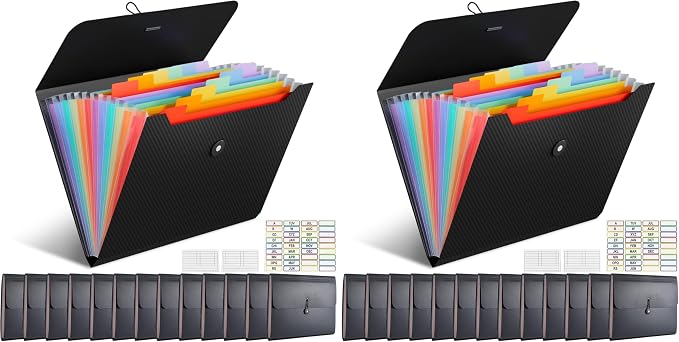 UMETDO 14 PCS Office Accordion File Organizer Bulk - 13 Pocket Plastics Expanding Folder with Tabs - Letter Size Loose Paper Folder for Work School Home, Student Teacher (Pack of 2)
