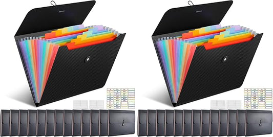 UMETDO 14 PCS Office Accordion File Organizer Bulk - 13 Pocket Plastics Expanding Folder with Tabs - Letter Size Loose Paper Folder for Work School Home, Student Teacher (Pack of 2)