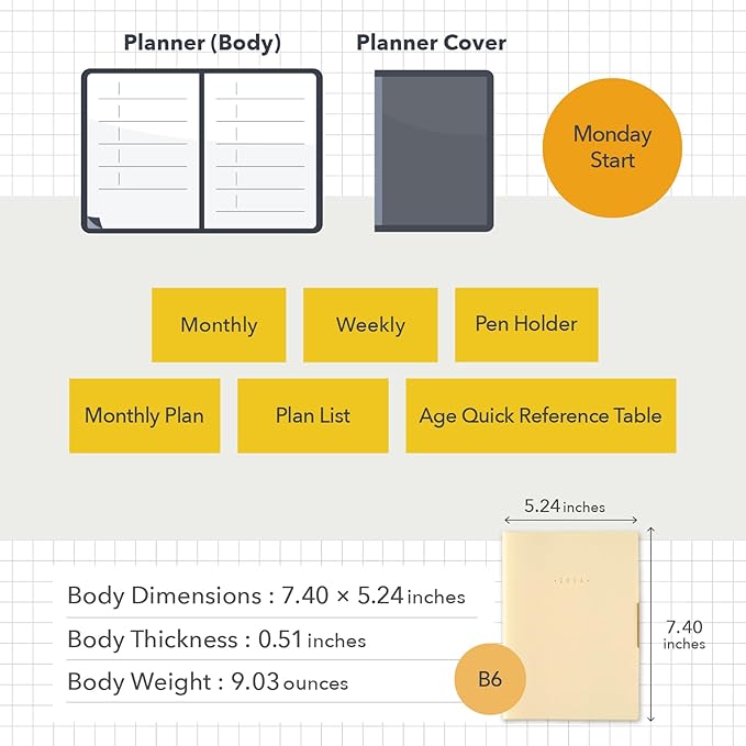 NOLTY Ecri Plus B6-8 Weekly Planner 2026, January Start, Japanese Edition, Powder Yellow, 2026-2316