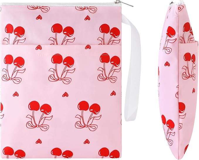 Book Sleeve with Zipper, 11''x 9'' Waterproof Paperback Sleeve for Book Lovers Books Pouch Cover with Handle for Hardcovers Kindle Sleeve for Reader Teacher Women (Red Cherries, 11x 9 inch)