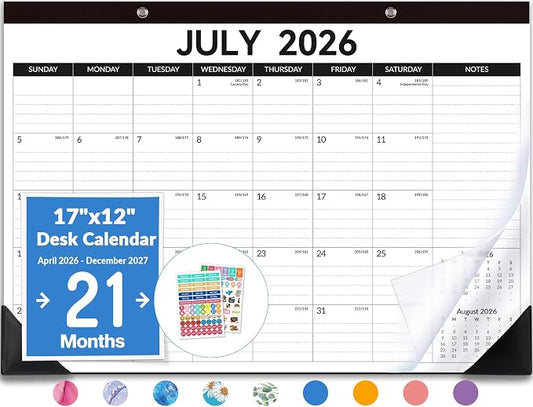 Forvencer Desk Calendar 2026-2027, 21 Months Calendar Runs from April 2026 to December 2027, 17" x 12" Large 2026 Wall Calendar Monthly Planner with Plastic Cover for Home School Office