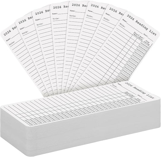 60 Pcs 2026 Reading Log Bookmark 3 x 7.9 Inch Reading List Bookmark Book Lovers Gifts White Color Library Book Tracker Notecards for Teachers Students School Library Accessories