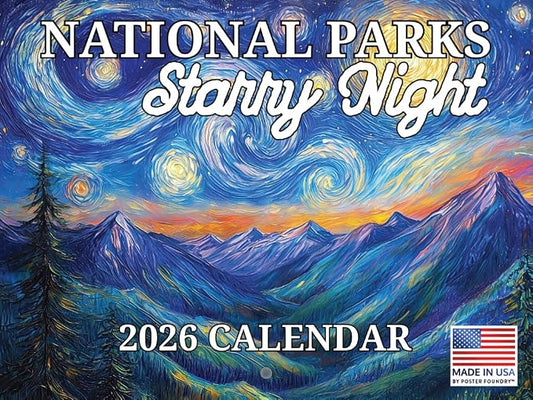 National Parks Starry Night Van Gogh Style Calendar 2026 Monthly Wall Calender 12 Month | American Made In The USA
