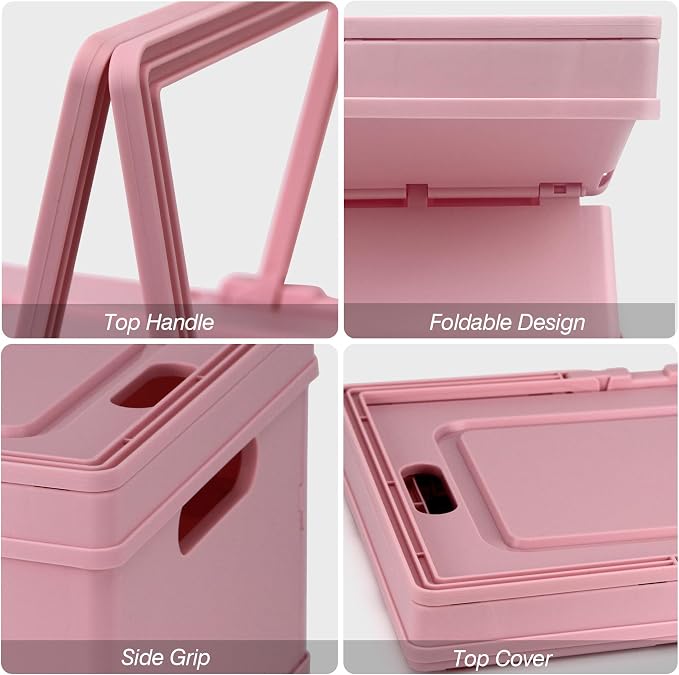 Collapsible Storage Crate, Foldable Plastic Basket with Lid and Handle, Foldable Storage Box Crate Bin for Home Kitchen Office Bathroom Bedroom Pantry (Green, 2-Pack)
