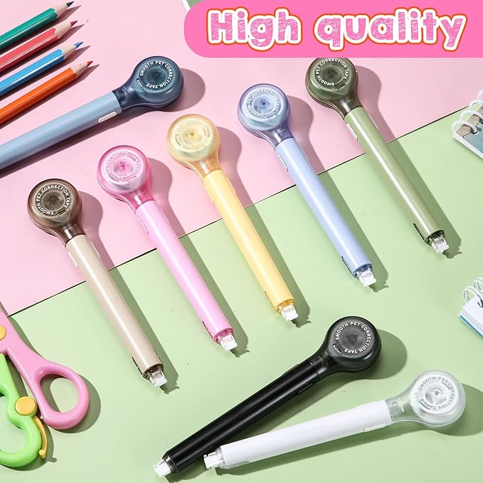 Gersoniel 10 Pack Correction Tape Pen Correctional Ink Tape Push Pull Protective, Easy to Use Applicator for School Office Supplies, 0.2 x 236 Inch(Multicolor Color)