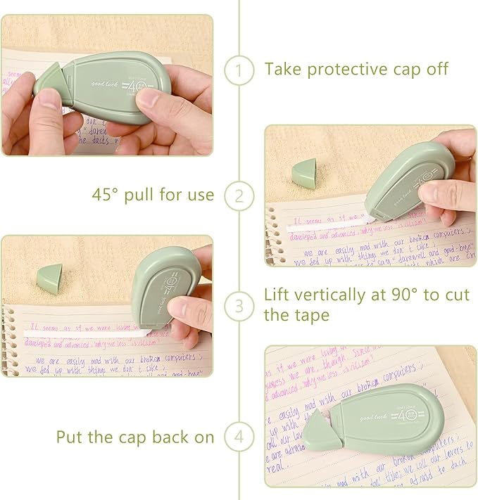 5pcs White Correction Out Tape, 32.81 Feet Cute Correction Tape for Instant Corrections, Easy to Use Applicator for Office and School Supplies (Green)