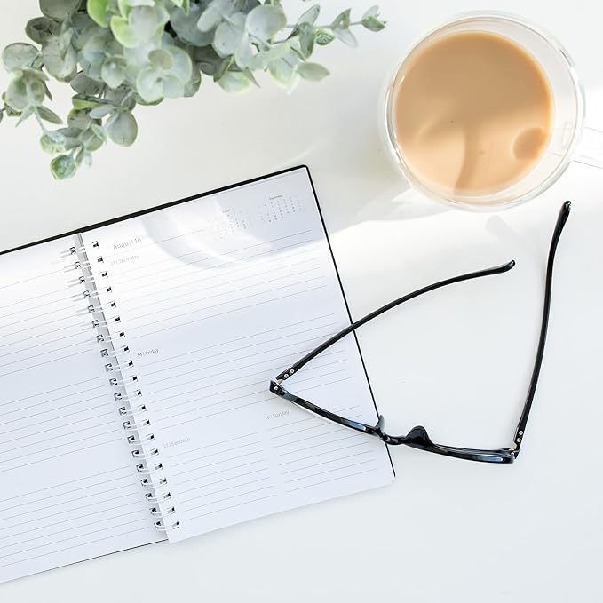 WallDeca Academic Planner 2025-2026, Daily, Weekly & Monthly Planner, July 2025 - June 2026, Student Notes Pages, Twin-Wire Binding Day and Weekly Agenda for School & Work (8 x 6-Inches, Black)