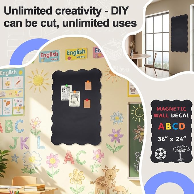 Tenceur Magnetic Chalkboard Contact Paper with Adhesive Back, 36 Inch x 24 Inch Magnetic Blackboard Film for Walls, Tearable Wall Sticker, Suitable for Home, Office, Game Room, Classroom, Black