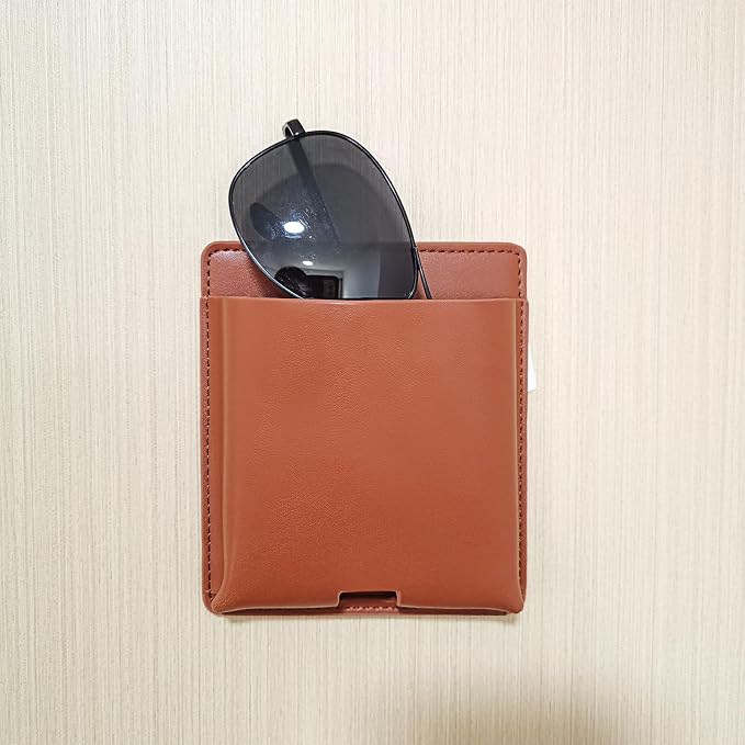 2 pcs Remote Control Holder, Wall Mounted Self-adhesive Leather Hanging Pouch Waterproof Wall Hanging Pouch for Cell Phone Remote Control Office Home School (Brown)