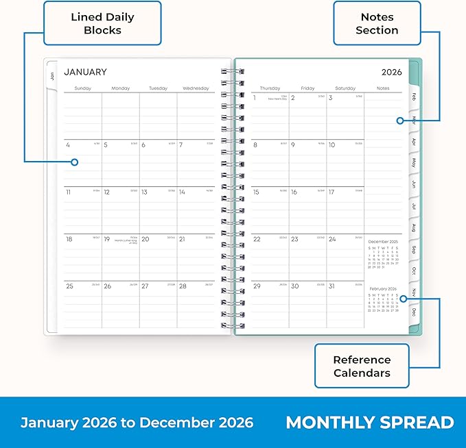 Blue Sky 2026 Weekly and Monthly Planner Calendar, January 2026 - December 2026, 5" x 8", Flexible Frosted Cover, Laminated Tabs, Durable Twin Wire Binding, Chloe
