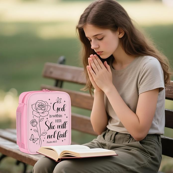 Bible Cover for Women, Bible Holder, Bible Cover With Handles, Bible Carrying Case, Bible Bags With Zipper and Pockets