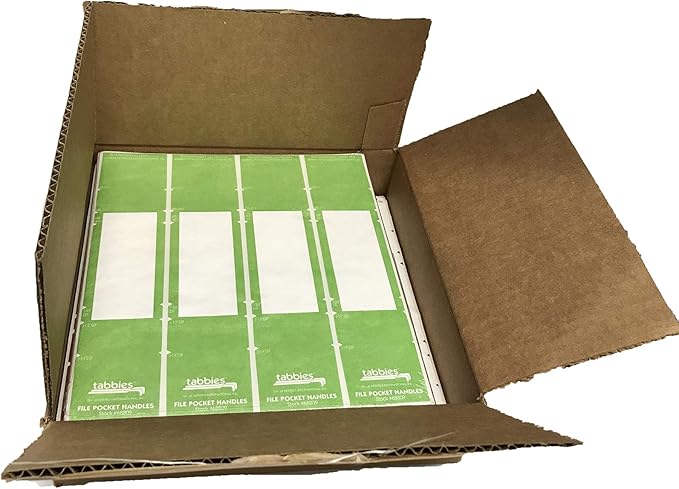Tabbies File Pocket Handles, 9.63 x 2, Green/White, 4/Sheet, 12 Sheets/Pack