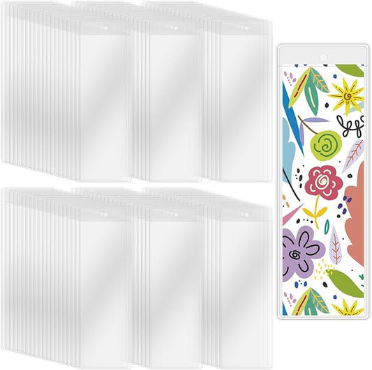 DSYIL 120 PCS Bookmark Sleeves Clear for 2 x 6 Inch Bookmarks, Plastic Bookmark Holder for DIY Book Mark Making and Protection