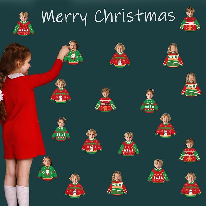 60Pcs Christmas Ugly Sweater Cutouts Bulletin Board Decoration Ugly Sweater DIY Photo Craft Cutouts Winter Classroom Supplies for Teacher Student Xmas Holiday Party School Chalkboard Wall Decor