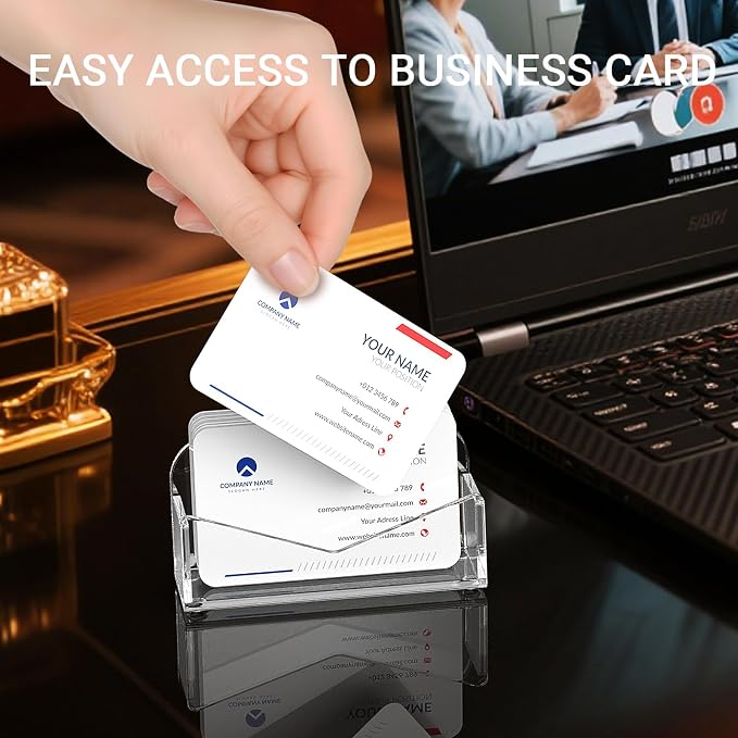 LUGUNU Acrylic Business Card Holder for Desk 2 Pack, Clear Display Stand , Holds up to 100 Cards, Modern Office Organizer for Home or Professional Workspace