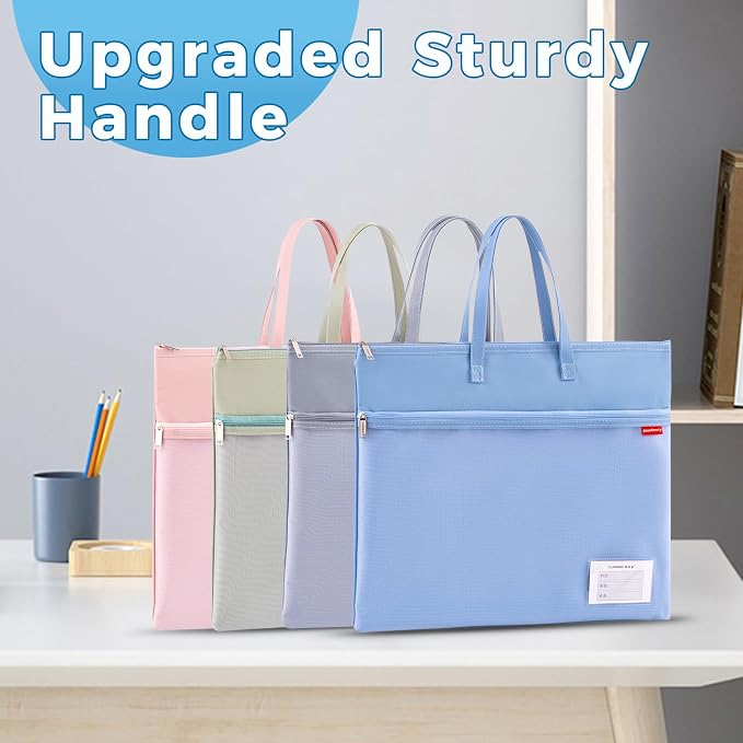 Pendancy Mesh Zipper Pouch A4 Size, Large Double Pocket Waterproof File Bag with Handle, 11x13.8 in Foldable Document Storage for Puzzle Project/Cross Stitch/Travel/Office（Advanced Blue）