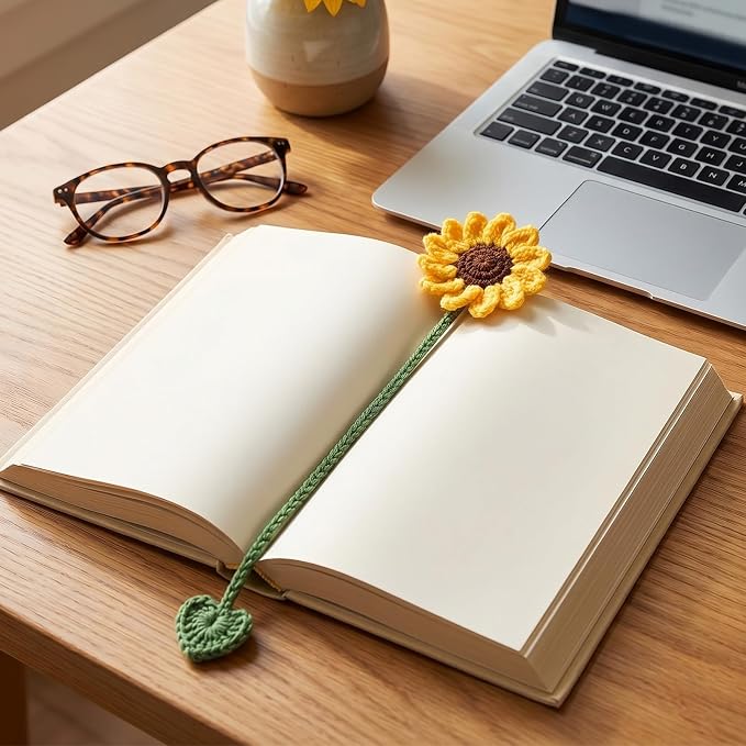 6 Pcs Crochet Flower Bookmarks, Handmade Knitted Daisy Sunflower Book Marks Cute Unique Bookmarks for Women Girls Book Lovers Teachers (6 Color)