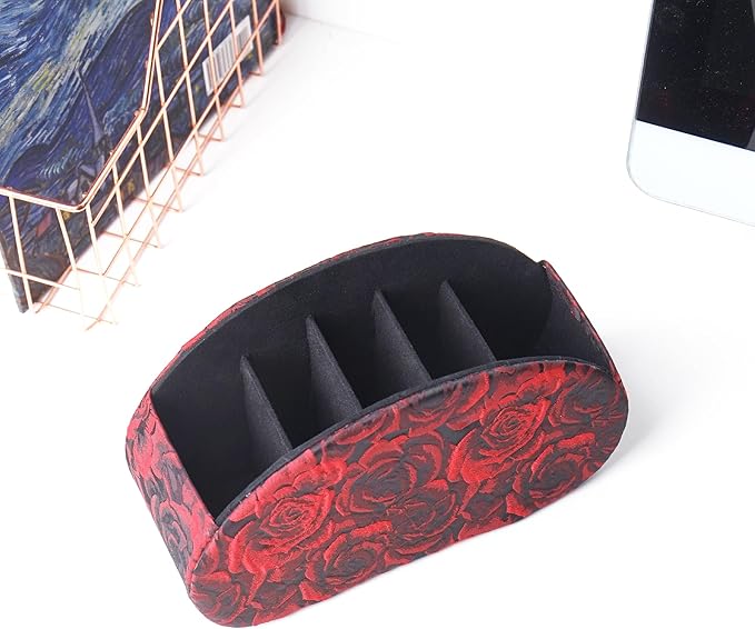 QIELIZI Remote Control Holder, PU Leather Remote Caddy Desktop Organizer with 5 Spacious Compartments for TV Remotes/Media Controllers/Office Supplies (1-3D Rose Red