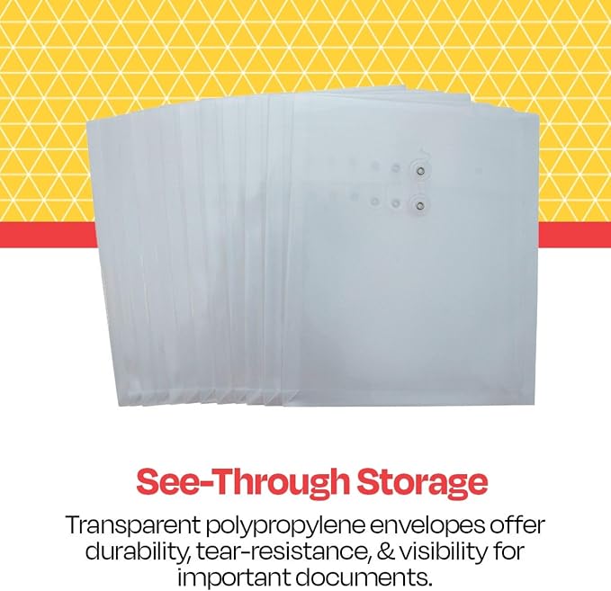 School Smart Top Loading Polypropylene String Envelopes - Letter Size - Pack of 12 - Clear - 082260