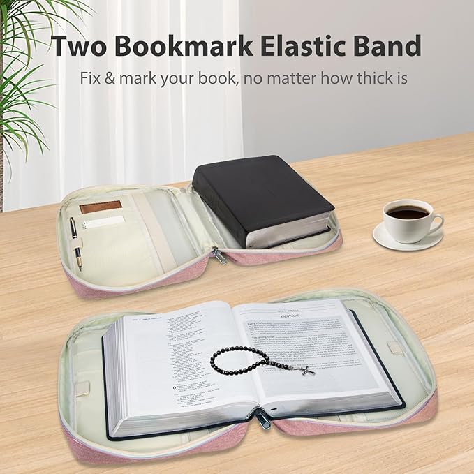 Bible Covers for Men & Women, Bible Case Carrying Church Bag with Book Stand, Bible Bag with Handle, Zipper and Multi-Pockets for Scripture Study Bible Protector