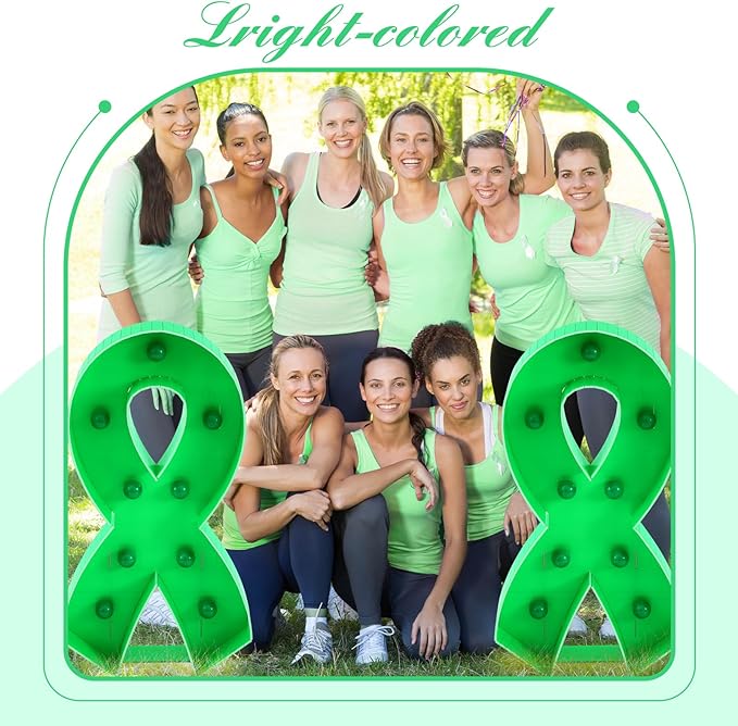 Retisee 3 ft Light up Marquee Mental Health Awareness Ribbon Mosaic Balloon Frame with Light String Mental Health Autism Awareness Items Green Pre-cut Foam Board for Activities